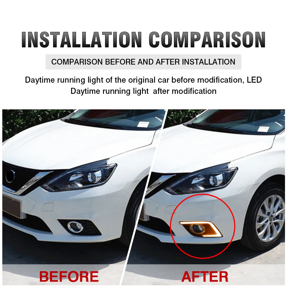 OKEEN 2pc Car LED Daytime Running Light For Nissan Sentra Sylphy 2016 2017 2018 2019 Daylight Fog Lamp Turn Signal Light DRL 12V