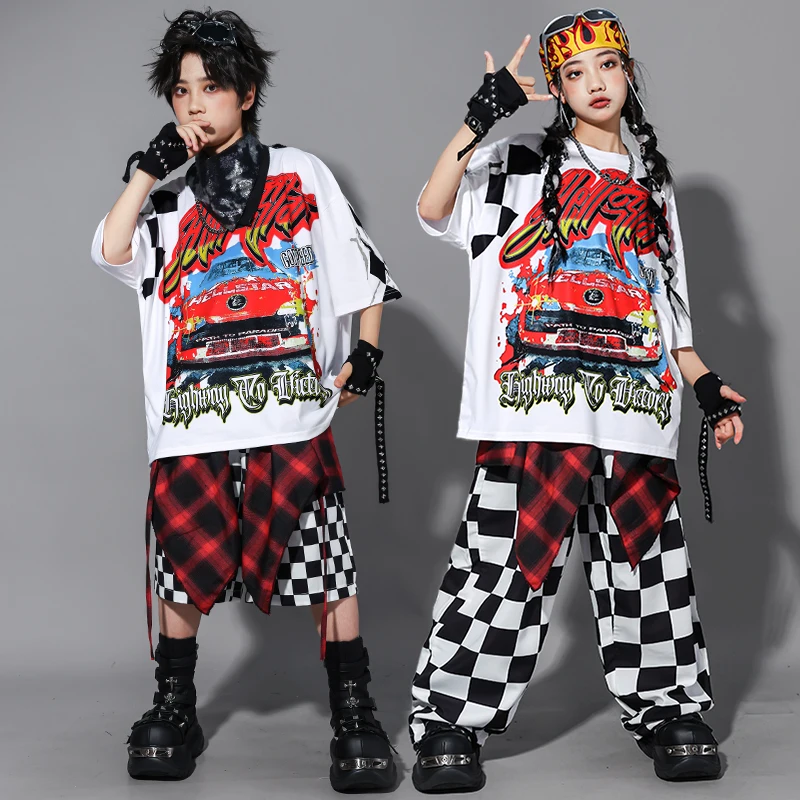 Jungen Hip Hop Kontrast T-shirt Baggy Cargo Hosen Mädchen Street Dance Jazz Kostüm Kinder Kleidung Kinder K-pop Streetwear
