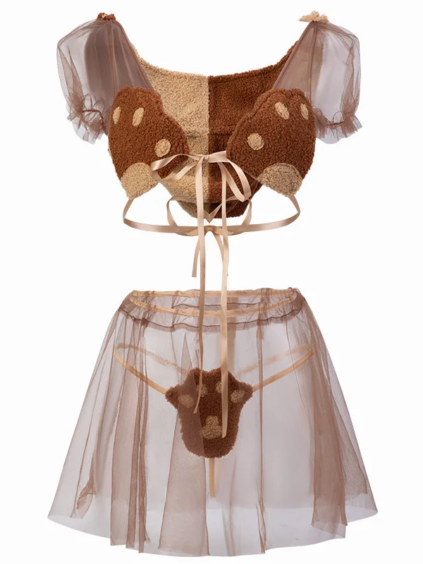 Malla transparente Sexy pura pelo de cordero de peluche lindo vestido de oso uniforme elegante 2023 nueva moda dulce Drsses encantador E8VH