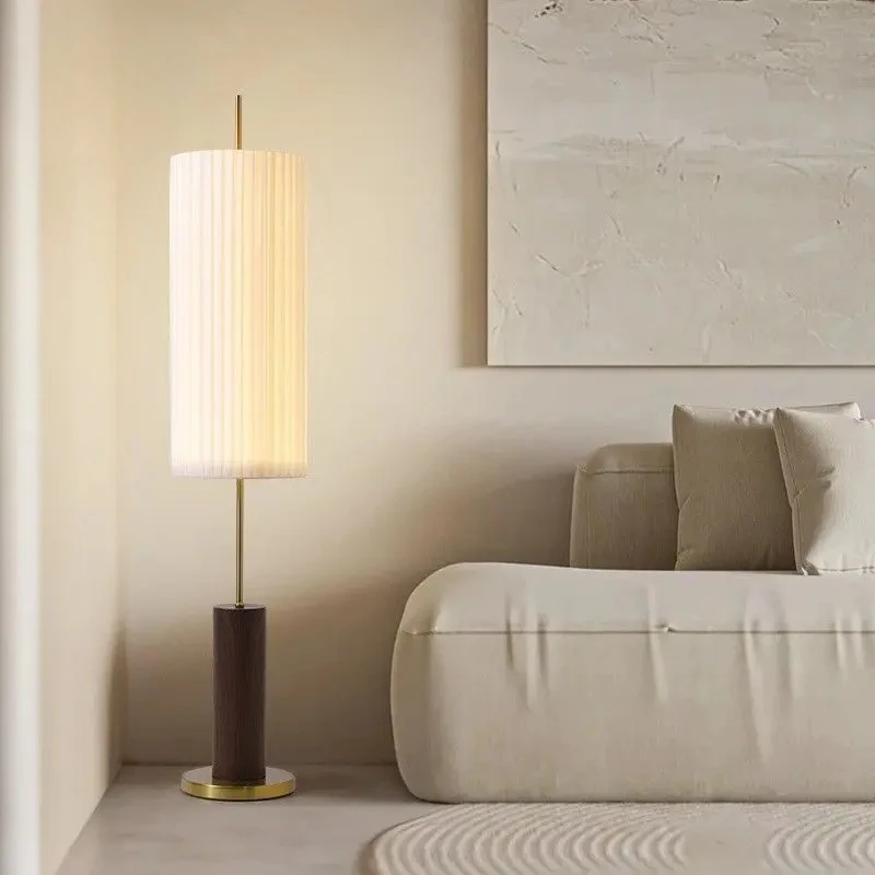 New Chinese Floor Lamp for Living Room Bedroom Tea Room Bedside Pleated Ambient Lamp Simple and Elegant