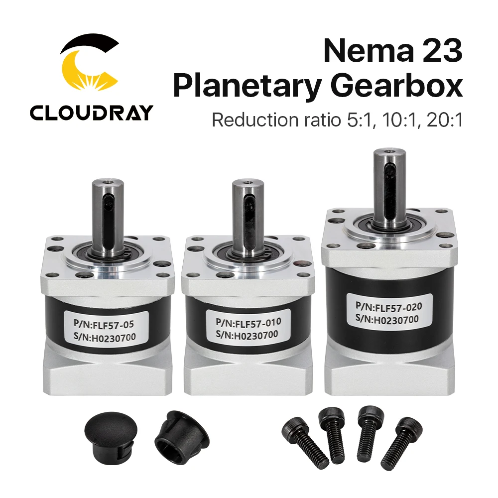 Cloudray Nema 23 Planetary Gearbox Motor Speed Reducer with Ratio 5:1, 10:1, 20:1, 8mm Input for Nema23 Stepper Motor