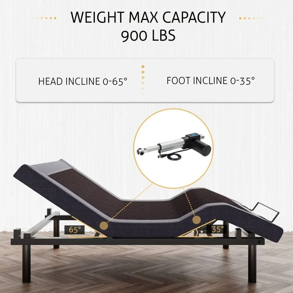 Ergonomic Adjustable Bed Base, Upholstered Bed Frame with Upholstered Motor, Motorized Head and Foot Incline