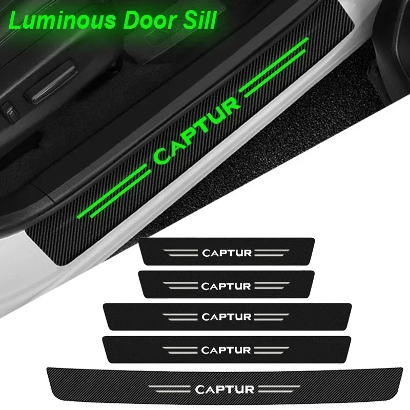 Luminous Carbon Fiber Car Door Threshold Sill Scuff Plate Decals for Captur Logo Protector Stickers Pedal Guards Strip