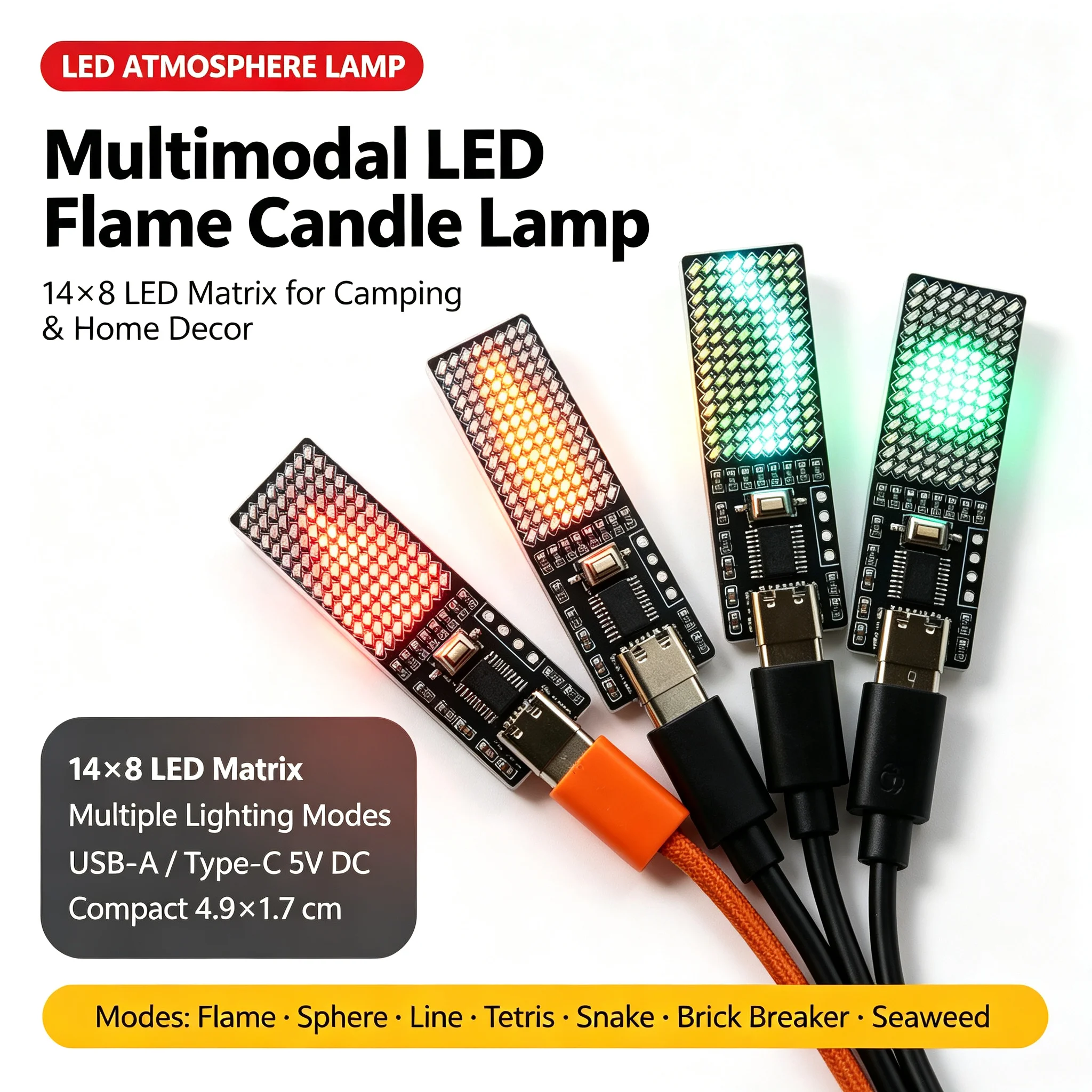 DYKB Multimodal LED Flame Candle Lamp 14x8 Matrix Electronic Candle Fun Atmosphere Light for Home Decor Night Light USB 5V