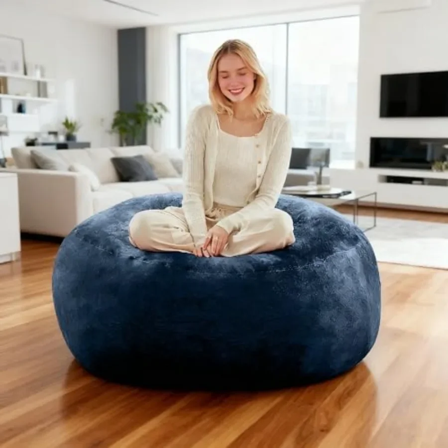 4Feet Bean Bag Chair for Living Room Bedroom Memory Foam Filling Soft Round Sofa for Adults Teens College Dorm Removable Flanne