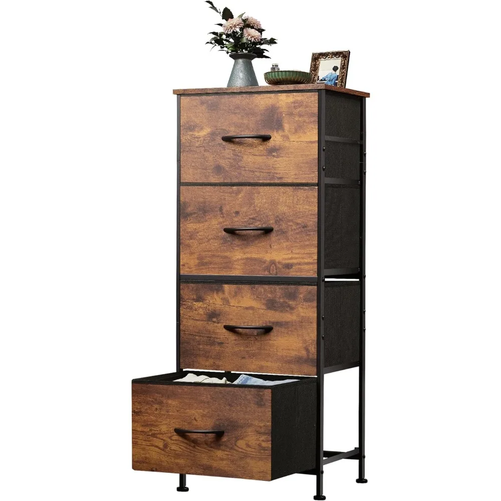 

Dresser with 4 Drawers, Fabric Storage Tower, Organizer Unit for Bedroom, Hallway, Entryway, Closets, Sturdy Steel Frame