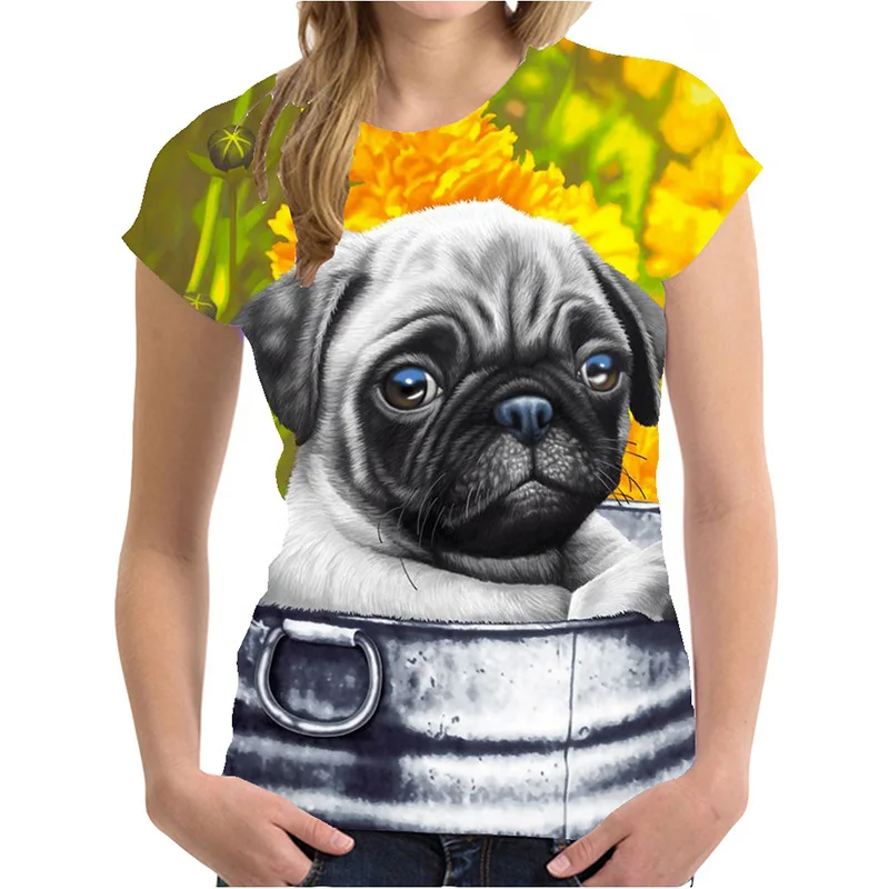 Fashion Pug Dog Animal 3D Print T-shirts Women Streetwear Casual Y2k Short Sleeve T Shirt O-neck Kids Tees Tops Clothing