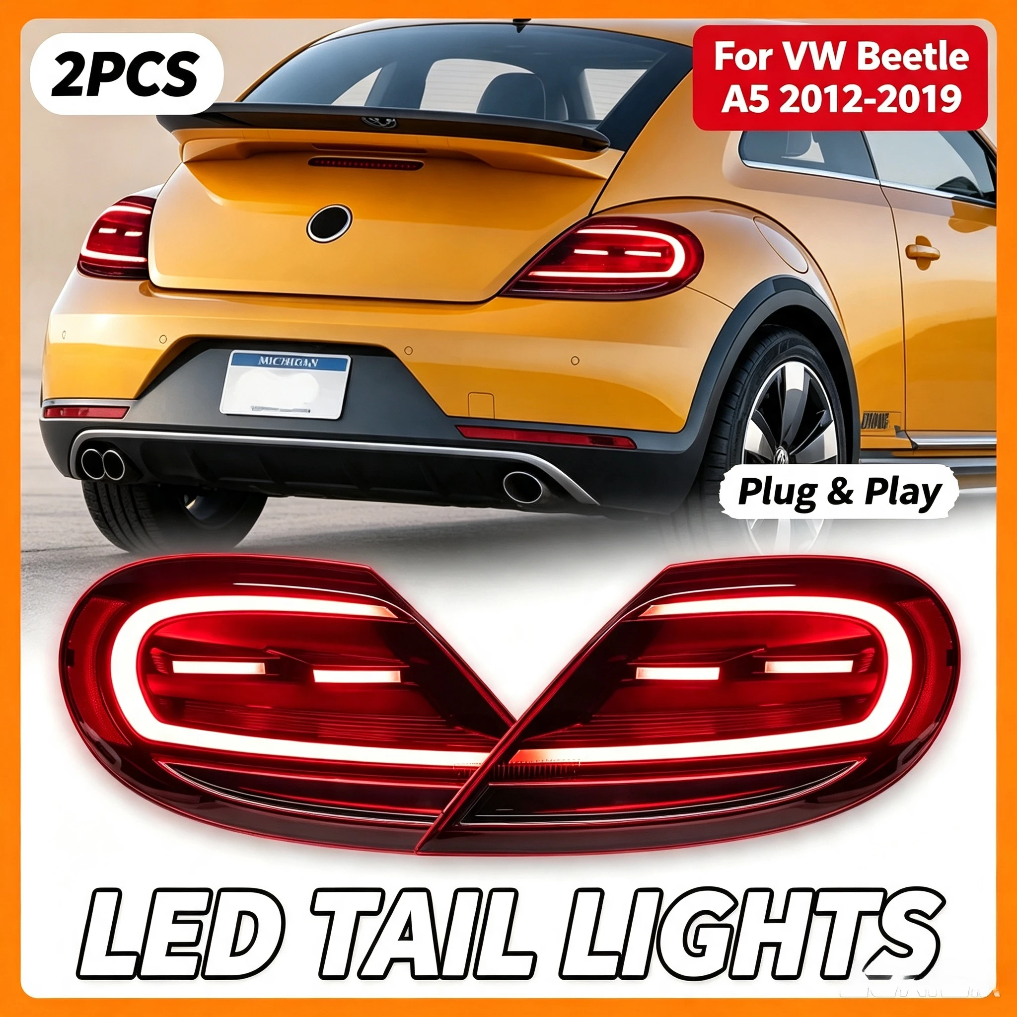 LED-Rückleuchte für VW Beetle A5 2012-2019 mit Animations-Dynamiksignal, DRL, Rückfahr- und Bremslichteinheit