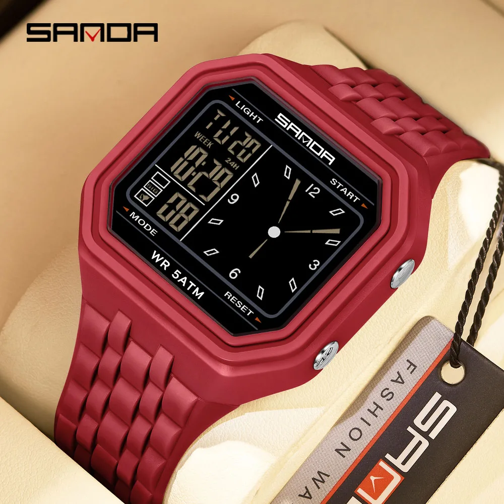Sanda Luxury Electronic Watch Men's Waterproof Luminous Multi functional Student Trend Dual screen Sports Ladies Watch