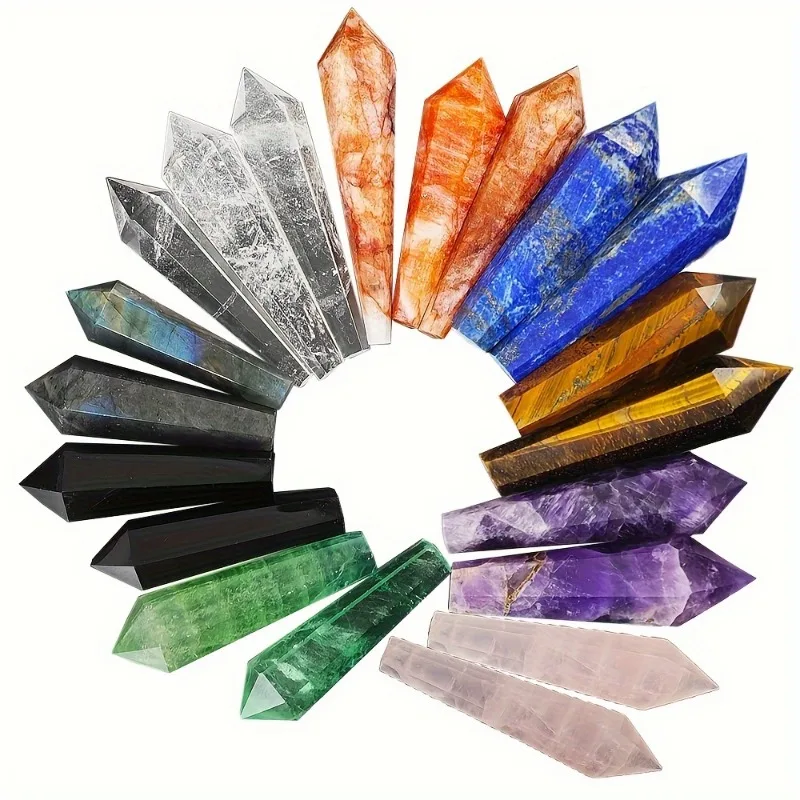 

Natural White Crystal Wand Single Point Hexagonal Prism Rose Quartz Amethyst Tower Gemstones Mineral Wand Home Decor Gift