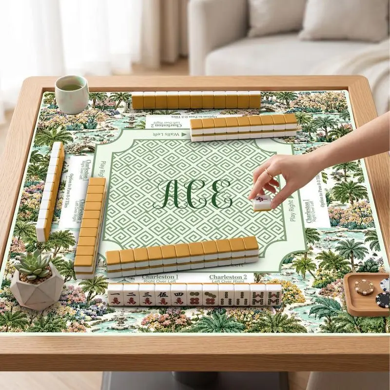 VIKAMA Tropical Garden Palm Mahjong Mat Non Slip Shock Absorb Soft Square Pad Washable Holiday Home Party