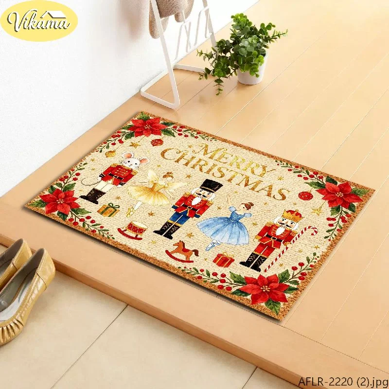 VIKAMA Christmas Soldier Gingerbread Door Mat Foot Mat Front Door Non Slip Washable Carpet Welcome Home Decoration