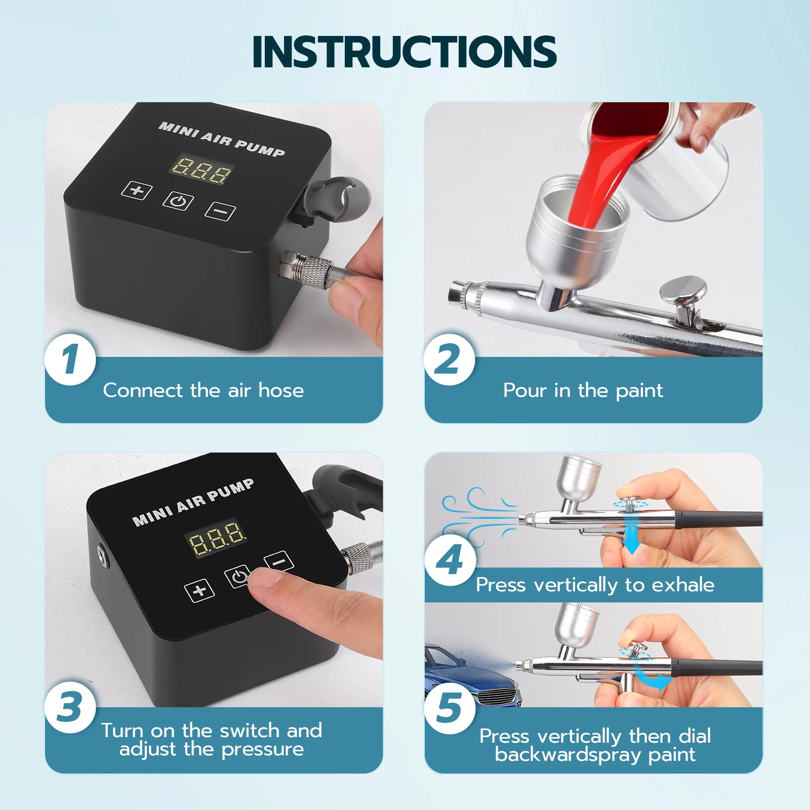 Dual-Action Airbrush Auto Stop Compressor Kit Air Brush Spray Gun for Makeup Nail Paint Tattoo Body Cake Car Barber