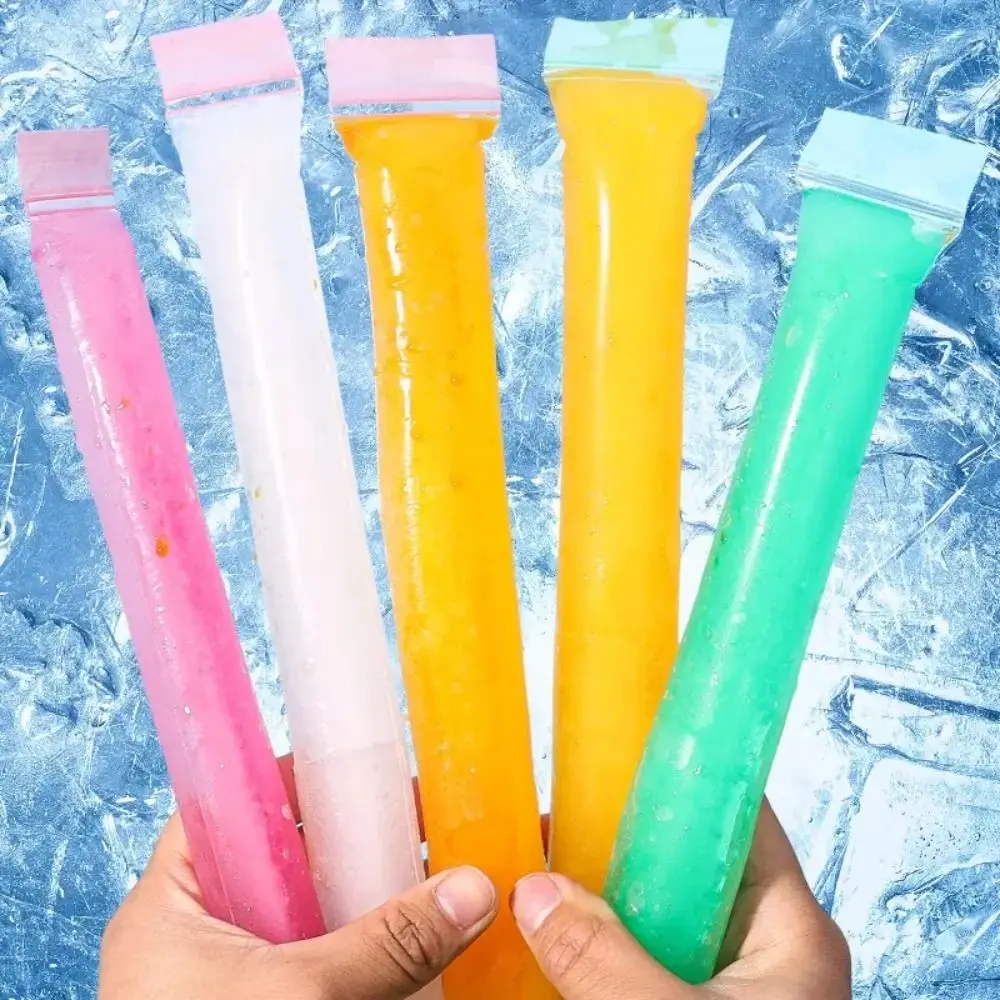 50/100Pcs Food Grade PE Material Disposable Popsicle Bags Leakproof Sealed Colorful Ice Pop Mold Bags Transparent Clear
