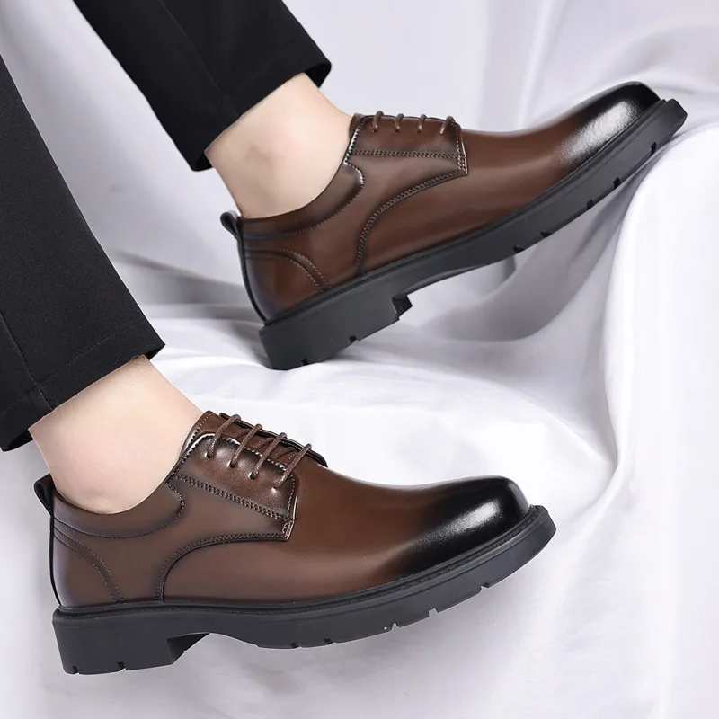 Men's leather shoes business formal wear, casual leather shoes soft-soled lace-up comfortable dress shoes wedding groom shoes