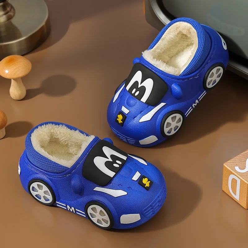 

Kids Cotton Slippers Winter Indoor Fleece Warm Waterproof Antislip Home Shoes for Boys Girls Car Sandalias