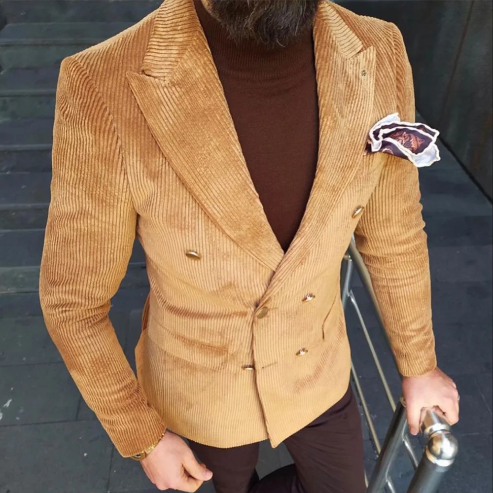 

Мужской вельветовый пиджак, пиджак с лацканами, двубортный повседневный пиджак, модное облегающее удобное элегантное мужское пальто Busine