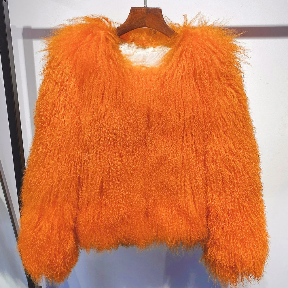 Plus Size Female Winter Warm Outerwear Mongolia Sheep Fur Jacket Women Real Fur Jacket