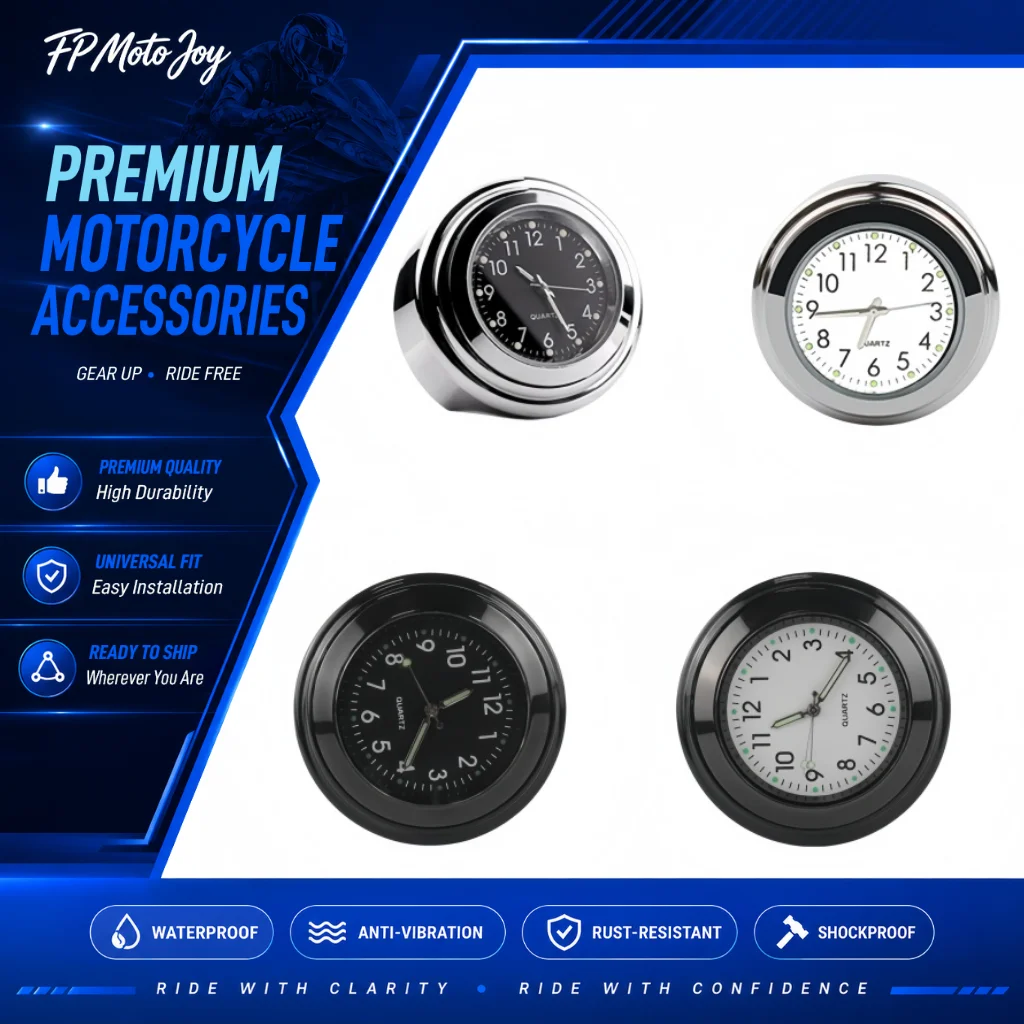 22-25mm Universal Motorcycle Handlebar Mount Watch, Waterproof Luminous Clock & Thermometer Temp Gauge for Motorcycle Handlebars