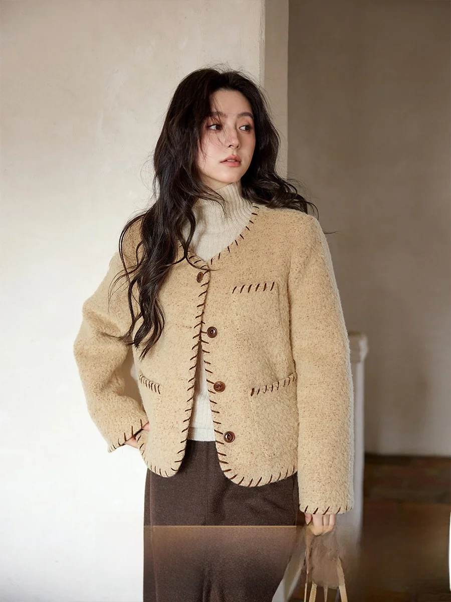 

Зимнее корейское шерстяное пальто уникального дизайна, очень милое, маленького размера, трендовое, класса люкс, с цветочным принтом, цвета абрикос, для повседневной носки и офиса.