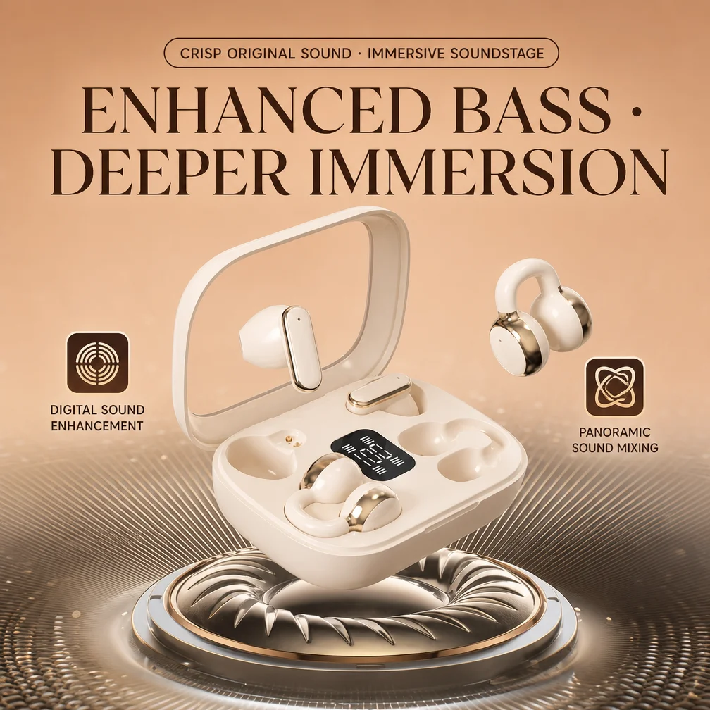 Bluetooth Earphone Open In-ear HIFI Bass 2in1 Game Wireless Headset High-definition Electric Quantity Digital Display Earplug