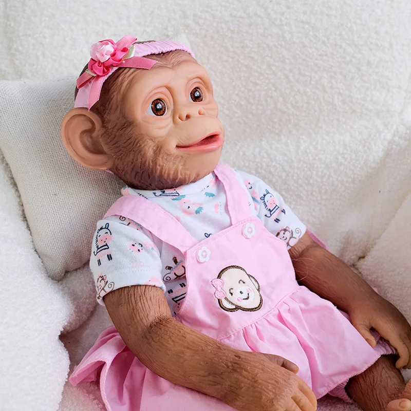 19 Zoll Ganzkörper-Vinyl-Affenmädchen fertig wiedergeborene Babypuppe lebensechte Baby 3D-Malerei Babyspielzeug