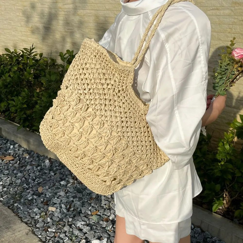 

New Summer Weave Straw Bag Boho Leisure Beach Tote Bag Vacation Casual Shoulder Bag for Ladies/Girls