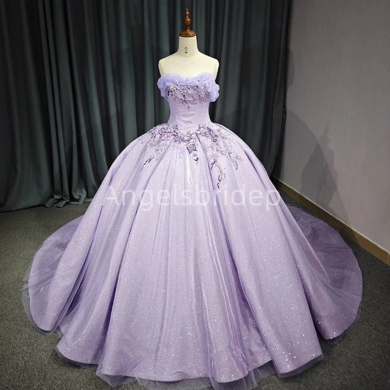 Angelsbridep Lilac Sleeveless Appliques Beading Ball Gown Quinceanera Dresses 2025 Girls Evening Party Vestido De 15 Anos