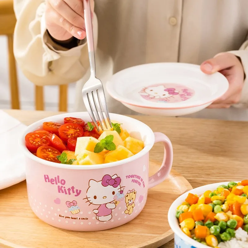 

Hello Kitty Cute Sanrio Kawaii Ceramic Bowl Personalized Large Capacity Cartoon Bowl Soup Bowl Student Instant Noodles Lid Bowl