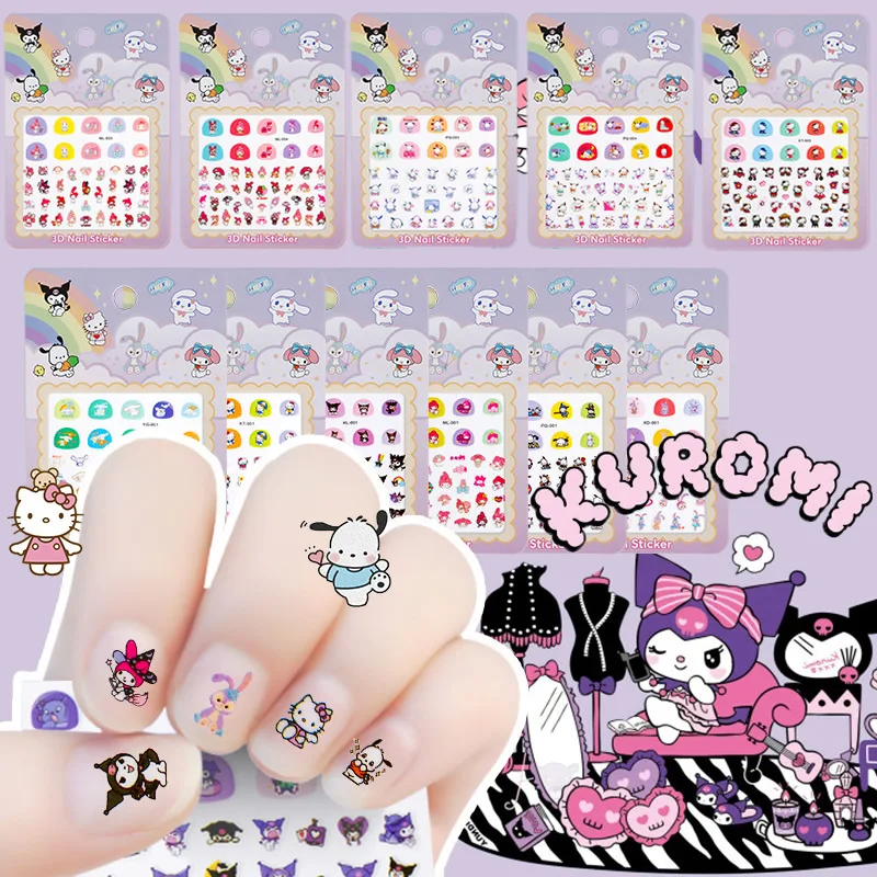 5pcs Cartoon Hello Kitty Nail Stickers Cute Sanrio My Melody Kuromi Press on Nails Nail Art Decoration Fun Anime Nail Art Decals