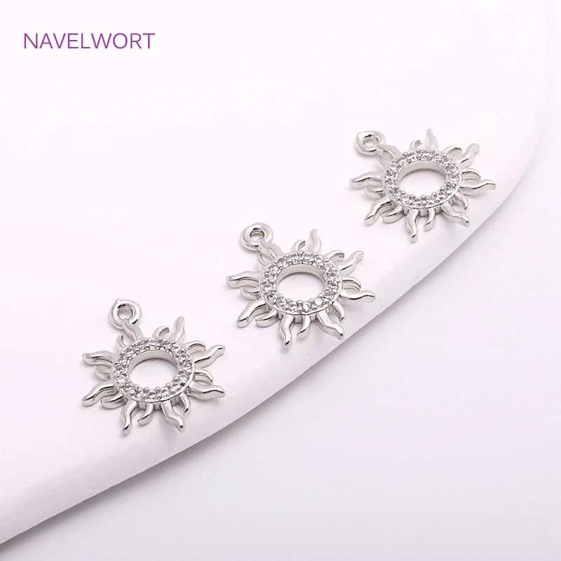 

14mm*17mm Rhodium Plated Brass Charm,Jewelry Charm,Inlaid Zircon Sun Charms For Earring Making Accessories Supplies For Jewelry