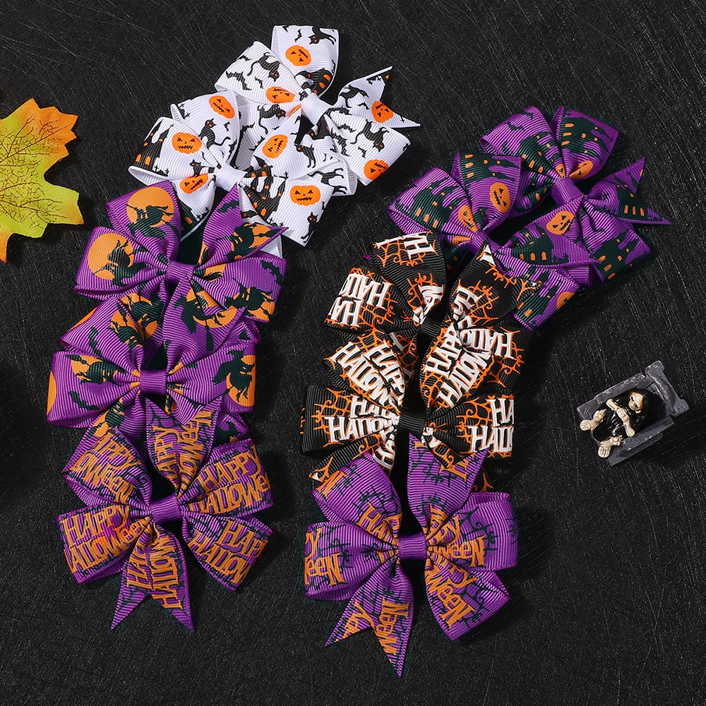6 Teile/satz Halloween Kinder Bögen Haar Clips Exklusive Kürbis Katze Hexe Druck Bowknot Haarnadeln Thriller Element Haar Zubehör
