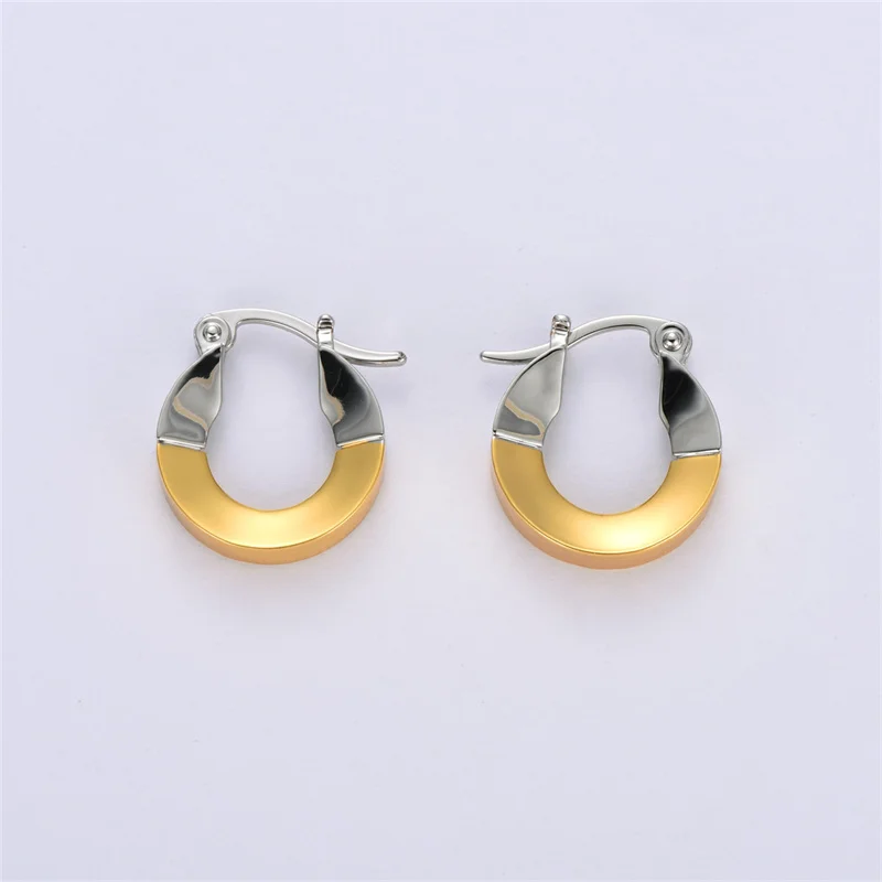 INS French Ring Shape Contrast Earrings Niche Design Two Color Stitching All-Match Fashion Charm Jewelry