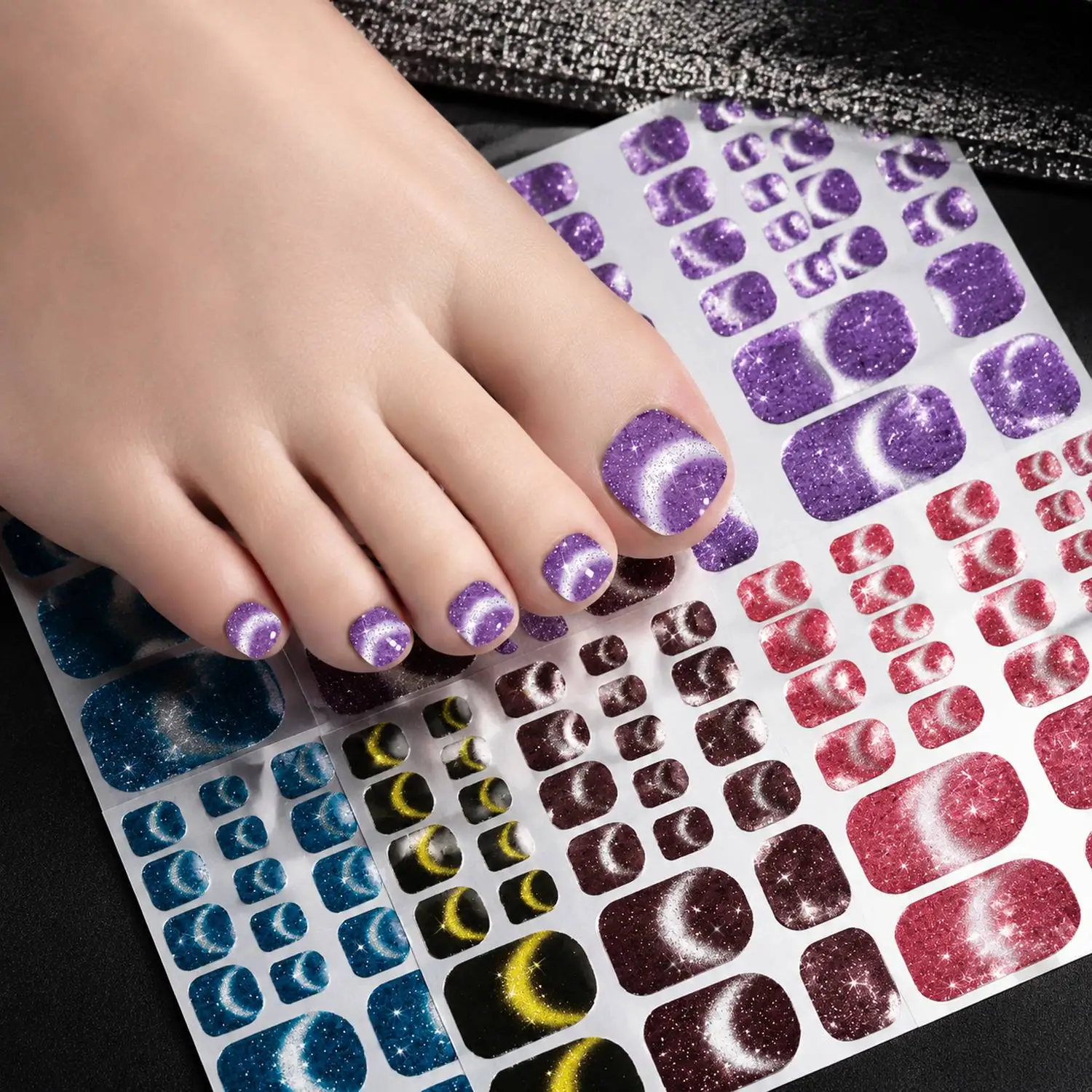 1 autocollant à ongles étoile croissante scintillante dégradé, décalcomanie à ongles à dégradé de paillettes à bords impeccables, slider à ongles tendance fantaisie captivante