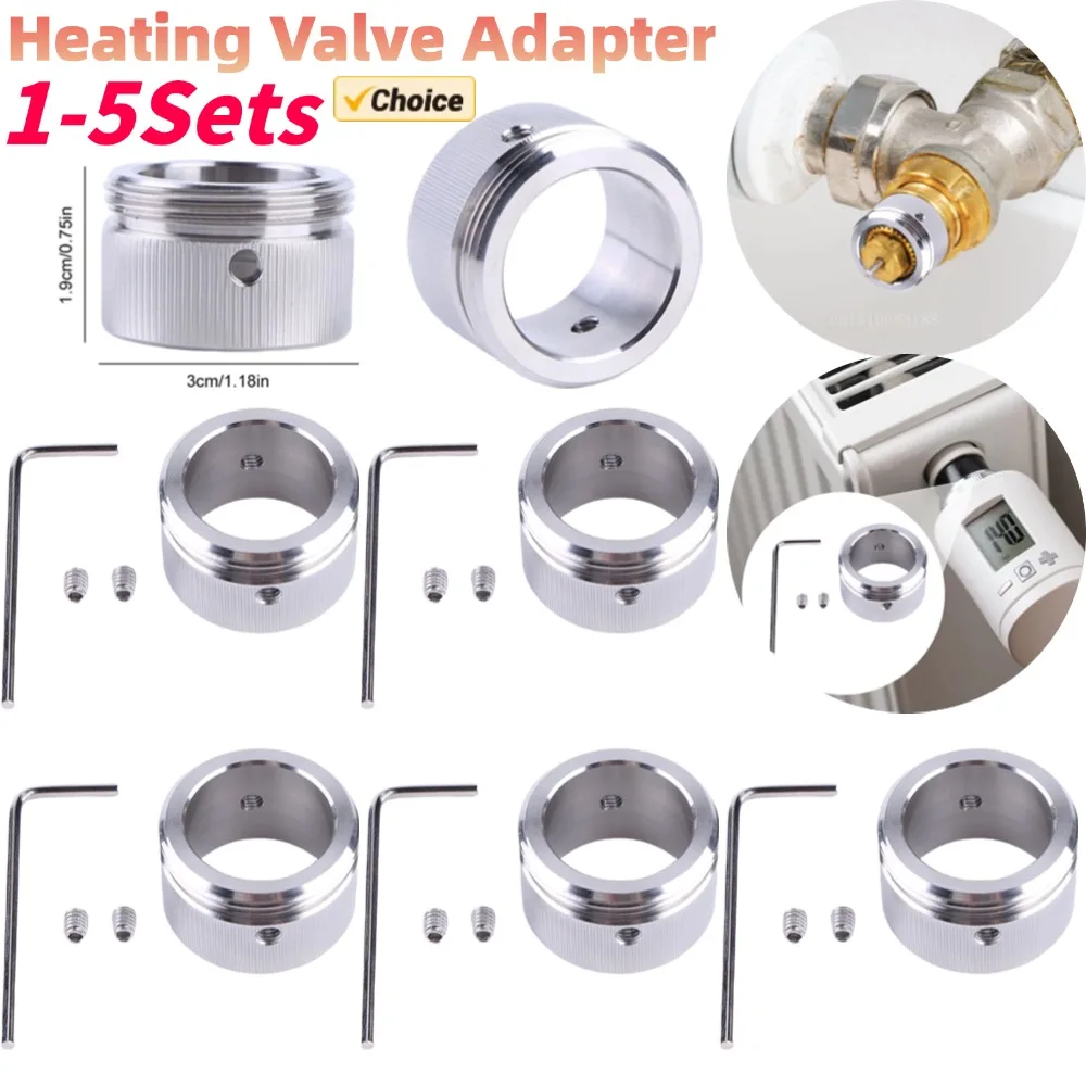 1-5 conjuntos de adaptador de válvula de aquecimento m30x1.5 adaptador de cabeça de termostato de válvula de radiador de aço inoxidável com tira para válvula ra rav ravl