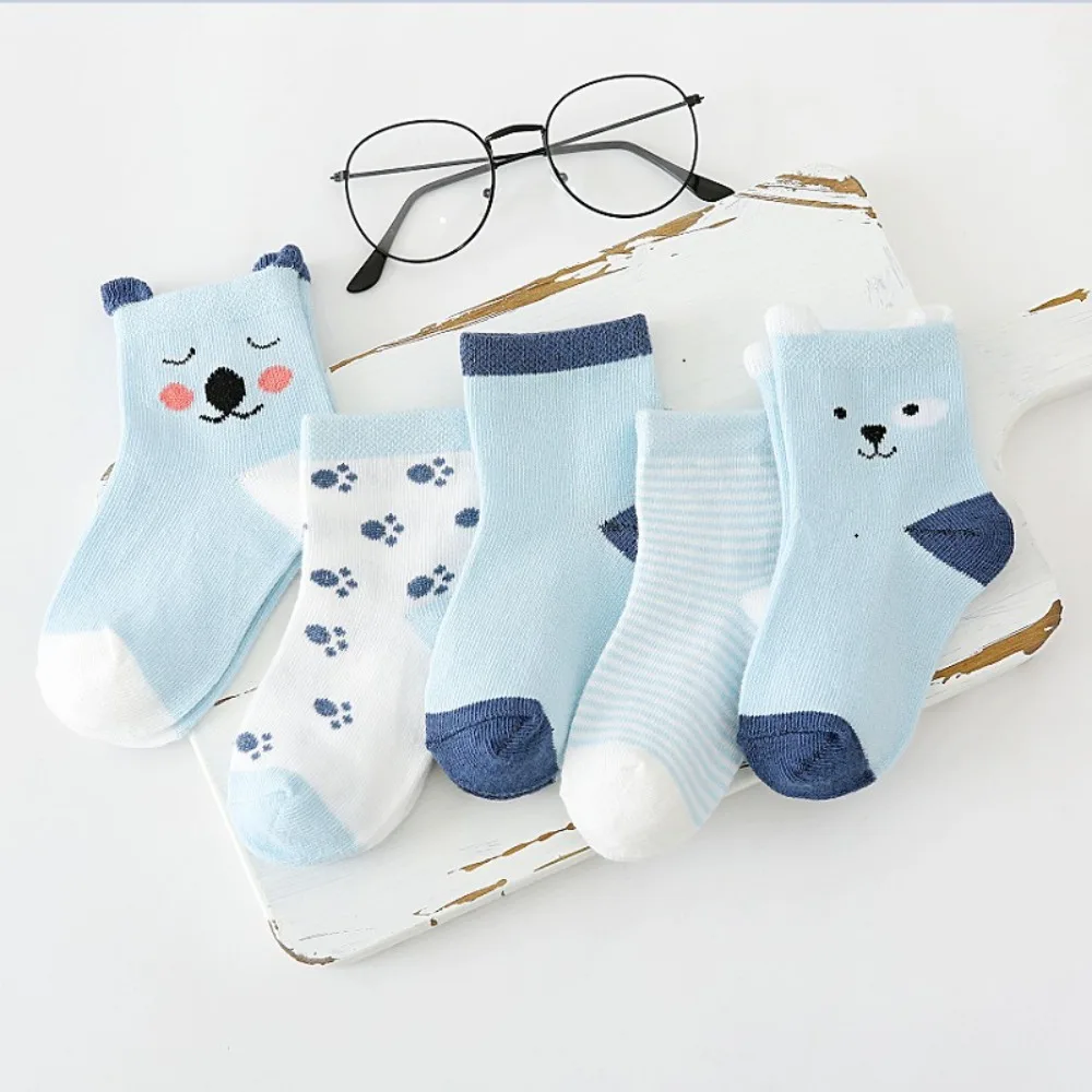5 Pairs/Lot Cartoon Socks Soft Knit Cotton Newborn Children's Socks Girl Boy Cute Cat Animal Toddler Sleeping Socks