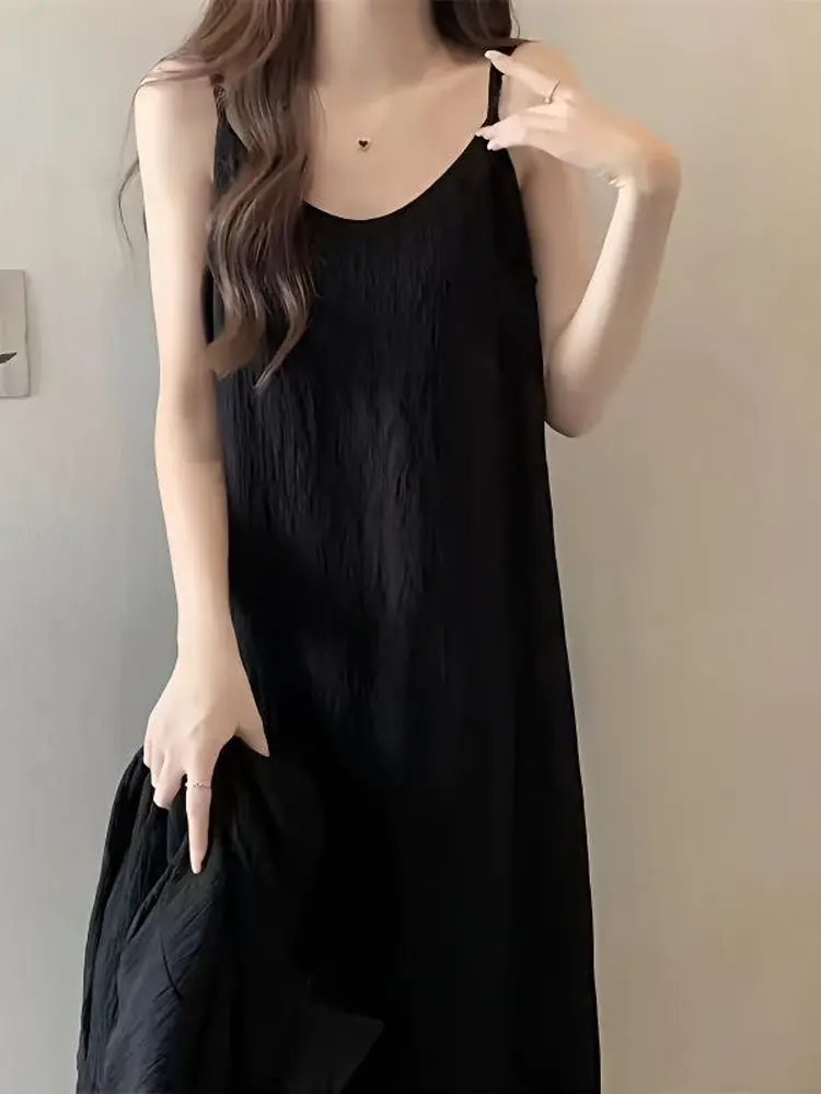 

Корейская универсальная длинная юбка на бретельках Dr, женская осенняя новая винтажная однотонная утягивающая плиссированная базовая юбка для поездок на работу Sle