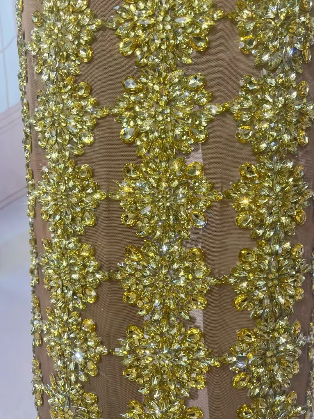 

Sexy Women Sparkling Rhinestone See Through Mesh Evening Gown Birthday Nightclub Cocktail Party One-Shoulder Long Dress Yuebing