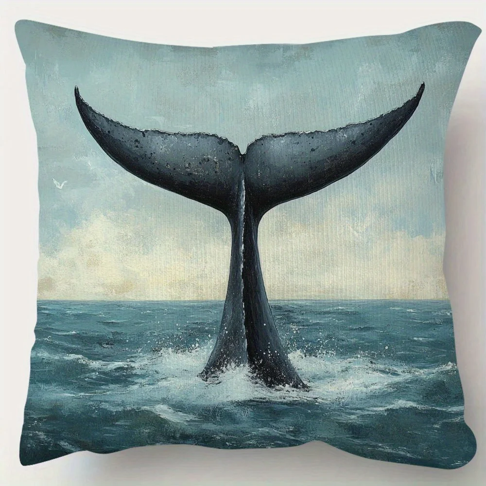 Ocean Whale Tail Pillow cover Case Coastal Nautical Beach Decor Cushion for Sofa Seating Accent Pillow