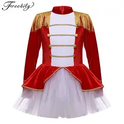 Kids Girls Halloween Circus Ringmaster Cosplay Costume Long Sleeve Mesh Tutu Leotard Dress for Christmas Festival Theme Party