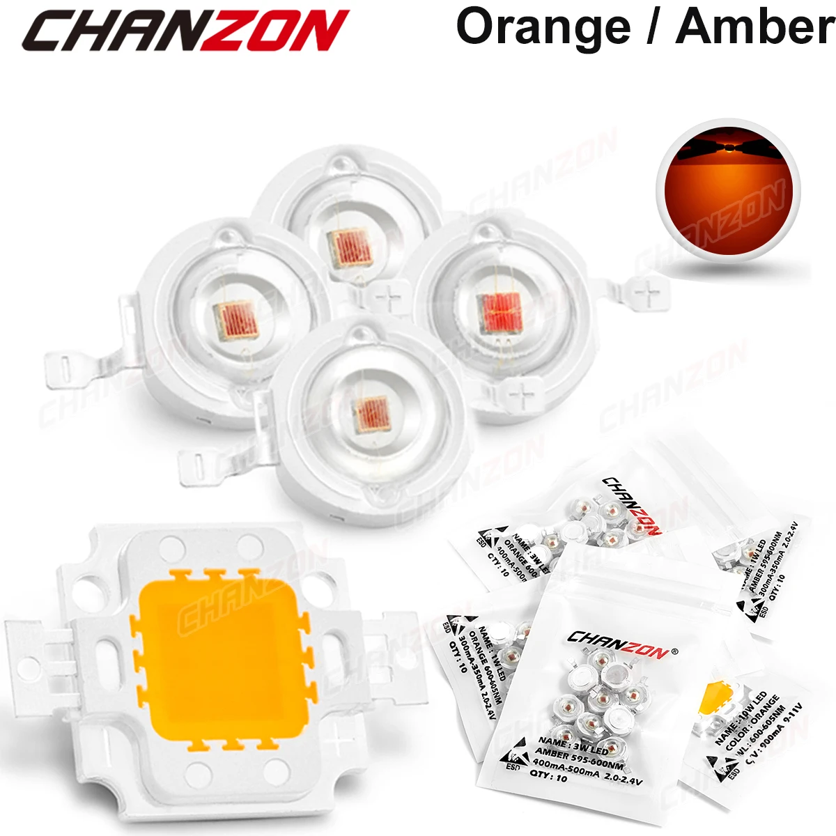 High Power Intensity Led Chip 1W 3W 10W Orange Amber Led Bead Light Bulb Lamp 595Nm - 600Nm / 600Nm - 605Nm Integrated Diode