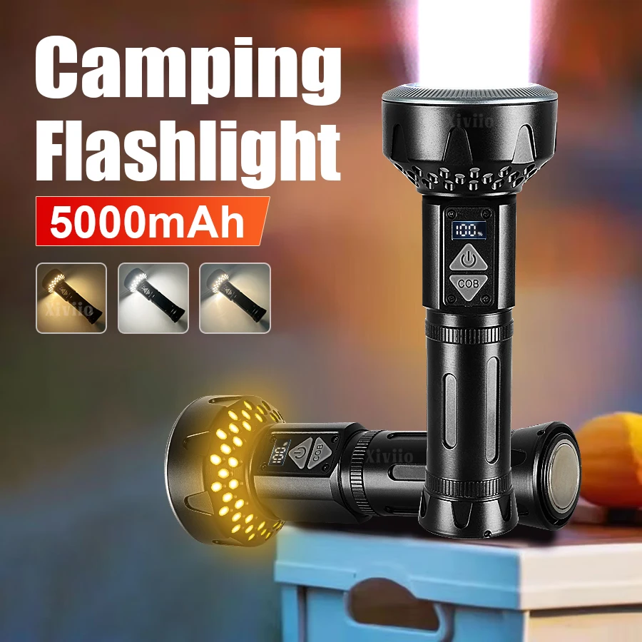 

Портативный фонарик для кемпинга, 5000 мАч, перезаряжаемый фонарик высокой мощности, водонепроницаемый фонарик из сплава для альпинизма