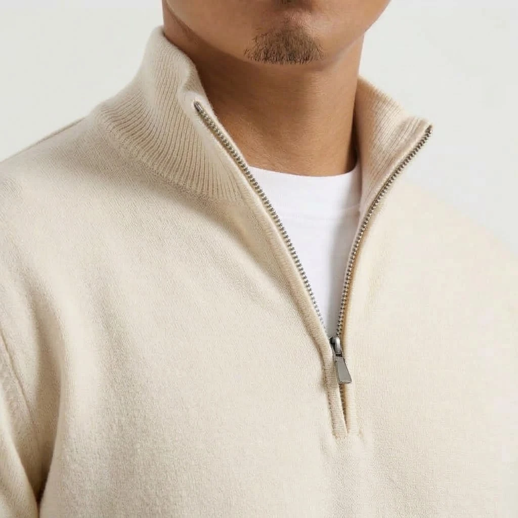 Neuer Herren-Strickpullover mit Reißverschluss, lässiger Stehkragen-Pullover, warmer Langarm-Pullover, einfarbiger Pullover, modischer Winterpullover für Herren – Detail 6