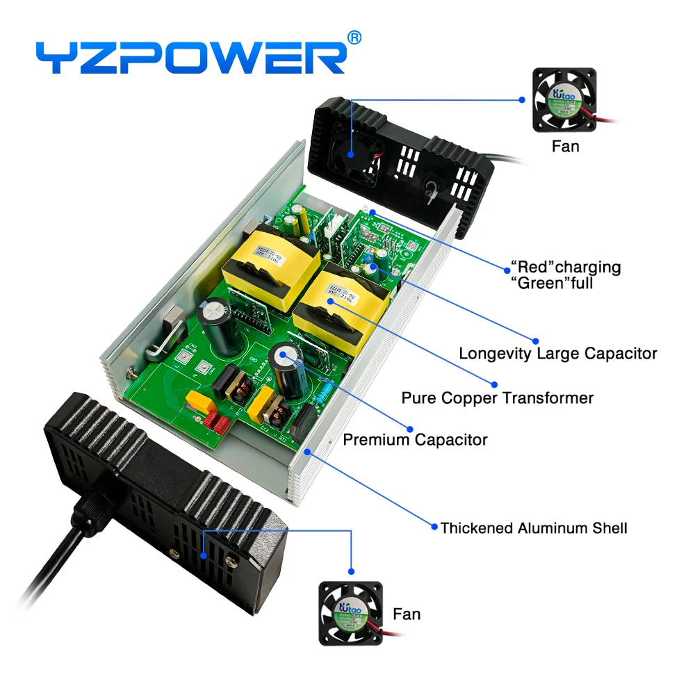 Imagem -04 - Yzpower-carregador de Bateria Inteligente Acidificado ao Chumbo Carregamento Rápido para Alta Qualidade com Ventiladores 58v 8a