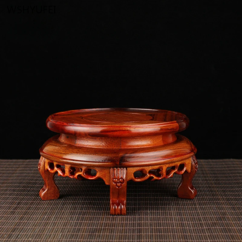 Solid wood circular base Incense Burner Offering Platform living room home decoration vase Potted plant base Carving handicrafts