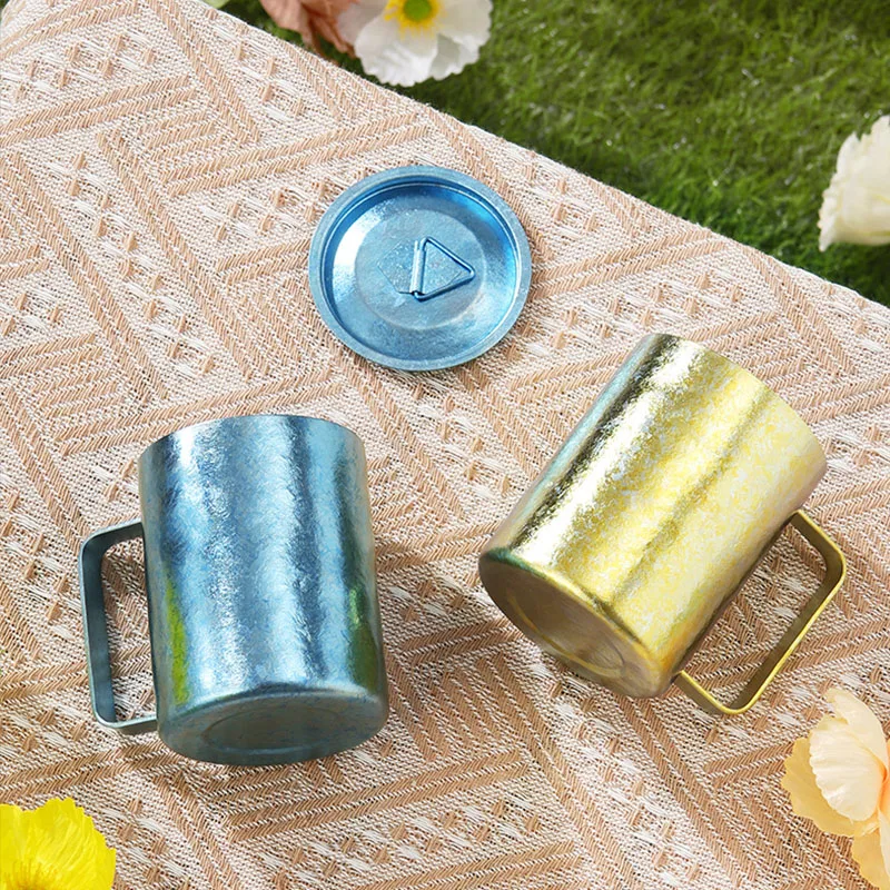 350ml Pure Titanium Mug With Handle And Lid For Beer/Coffee,Double-layer Heat Insulation, Anti-scalding,Office/travel Water Cup