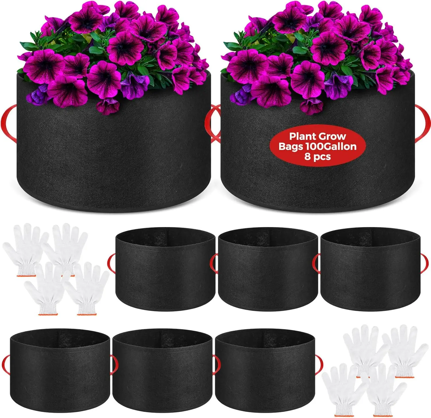 

8 Pack 100 Gallon Plant Grow Bags Bulk Breathable Nonwoven Fabric Pot with Handles Heavy Duty Nursery Vegetable Pots wit