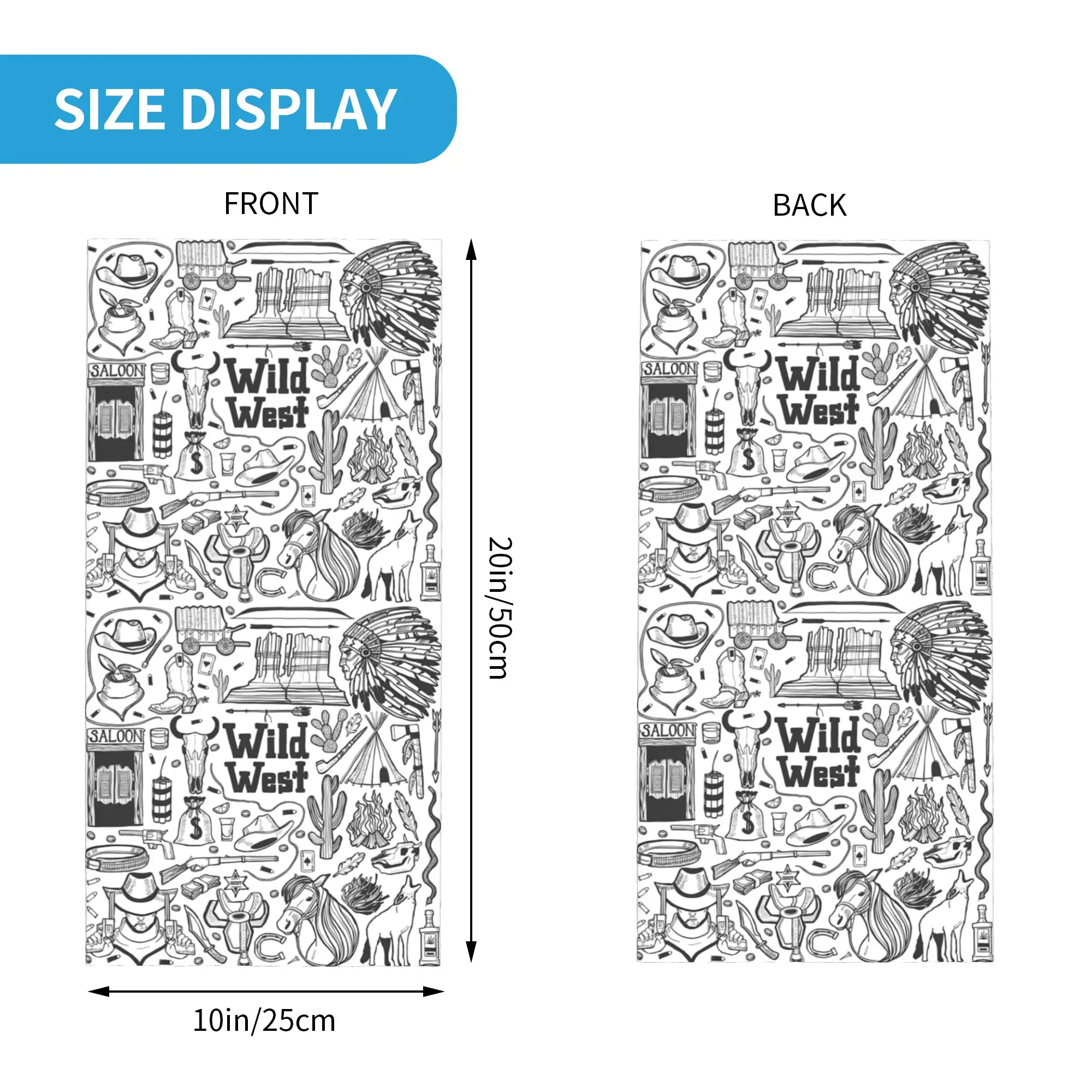 wild west Cowboy style Bandana Neck Gaiter Printed Wrap Mask Scarf Headwear Cycling Unisex Adult Washable