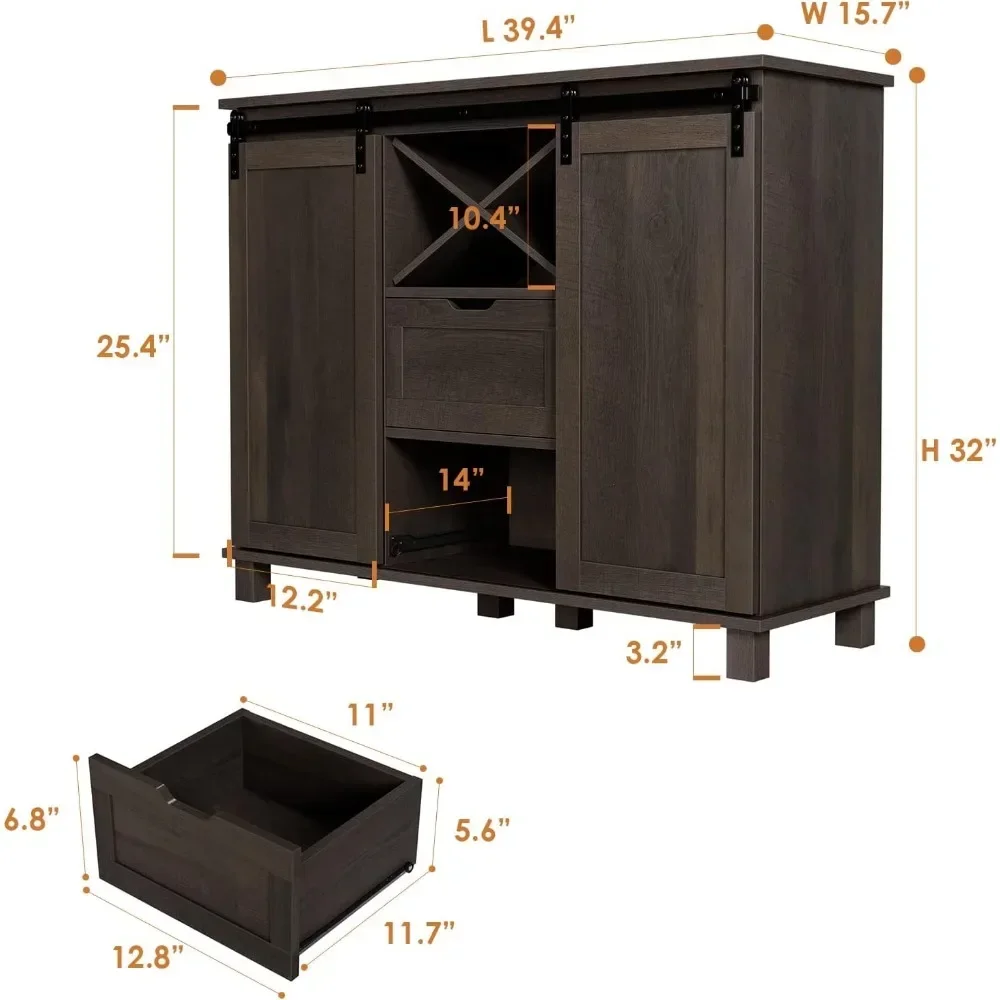 Credenza a buffet per fattoria, mobile da bar con contenitore, armadietto per vino per liquori con ante scorrevoli per fienile