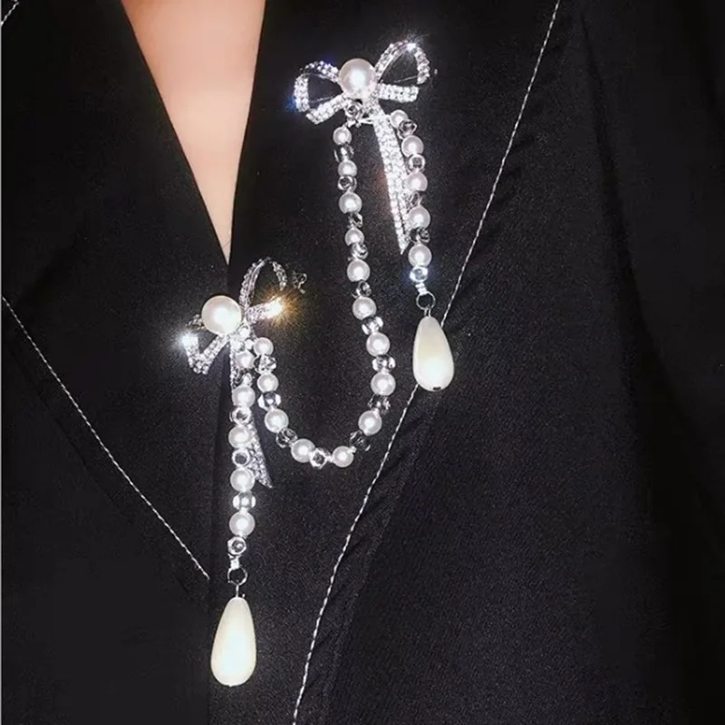 

Luxury Design Brooches High Quality Bowknot Pearl Long Tassel Suit Corsage Accessories Fashion Trendy Korean Style Pin Jewelry